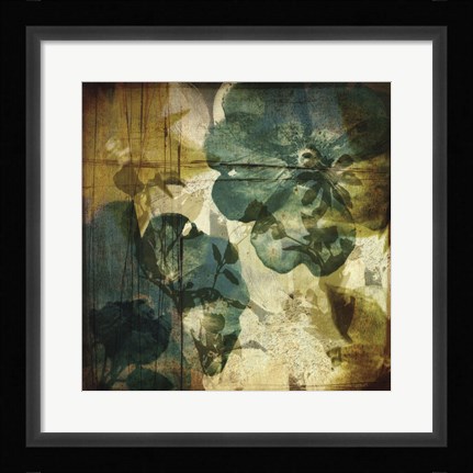 Framed Vintage Teal Blooms I Print