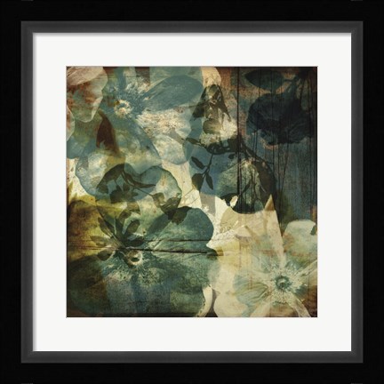 Framed Vintage Teal Blooms II Print