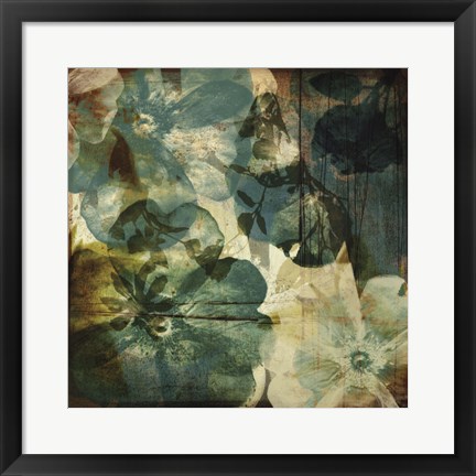 Framed Vintage Teal Blooms II Print