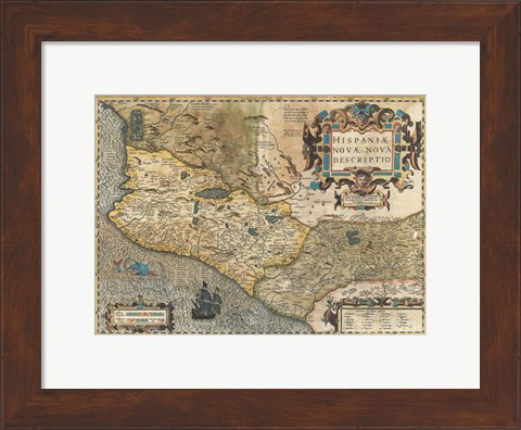 Framed 1606 Hondius and Mercator Map of Mexico Print