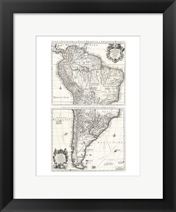 Framed 1730 Covens and Mortier Map of South America Print