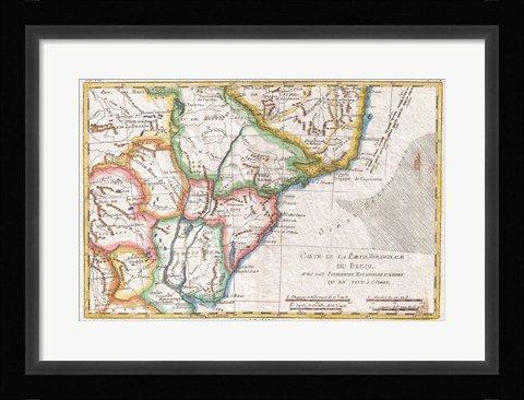 Framed 1780 Raynal and Bonne Map of Southern Brazil, Northern Argentina, Uruguay and Paraguay Print