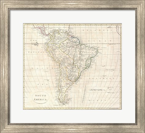 Framed 1799 Far Clement Cruttwell Map of South America Print