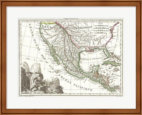 Framed 1810 Tardieu Map of Mexico, Texas and California Print