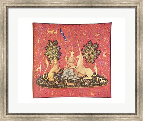 Framed Maiden with Unicorn Tapestry Print