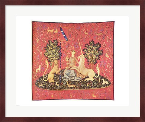 Framed Maiden with Unicorn Tapestry Print