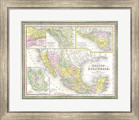 Framed 1850 Mitchell Map of Mexico Texas Print