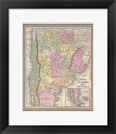 Framed 1853 Mitchell Map of Argentina Print