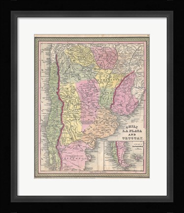 Framed 1853 Mitchell Map of Argentina Print