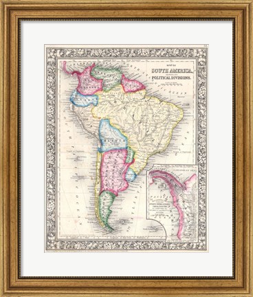 Framed 1864 Mitchell Map of Brazil, Bolivia and Chili Print