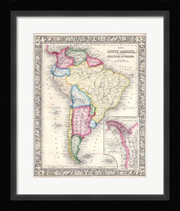 Framed 1864 Mitchell Map of Brazil, Bolivia and Chili Print