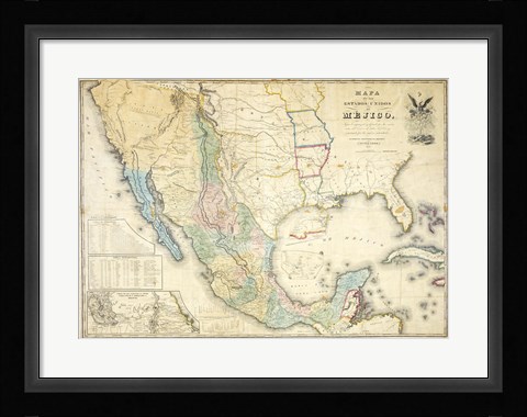 Framed Map of Mexico 1847 Print