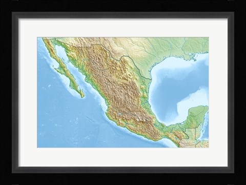 Framed Mexico Relief Location Map Print