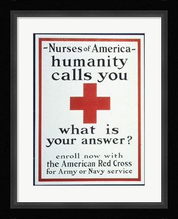 Framed Nurses of America Humanity Calls You Enroll now with the Red Cross Print