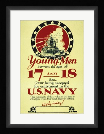 Framed Young Men Now Being Accepted for Enlistment Print