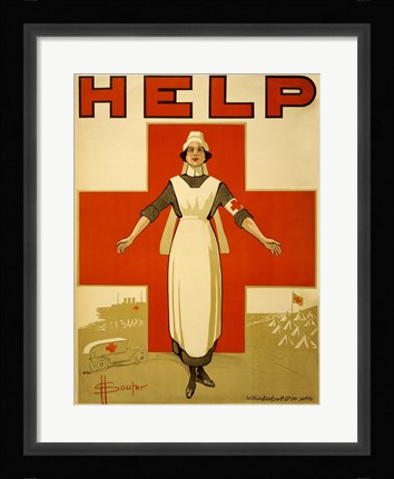 Framed Help, Red Cross Nurse Print