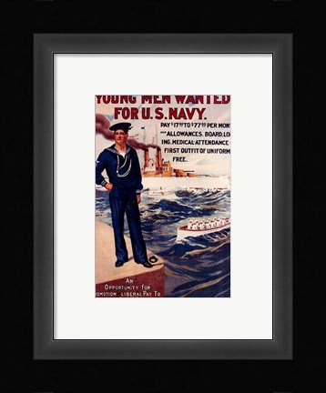 Framed Navy Recruiting Poster, 1909 Print
