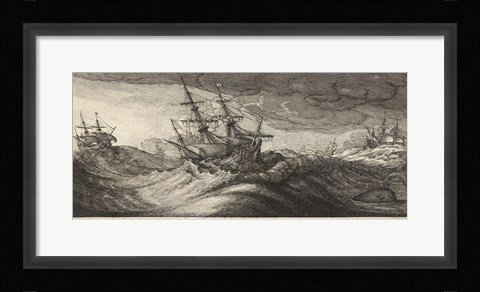 Framed Wenceslas Hollar - Warships and a Spouting Whale Print
