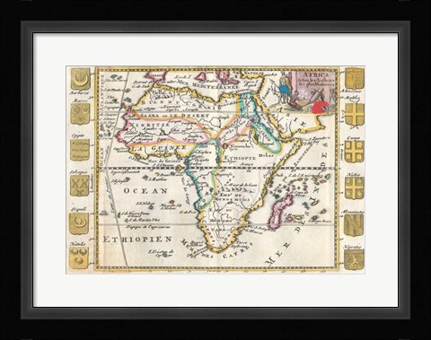 Framed 1710 De La Feuille Map of Africa Print
