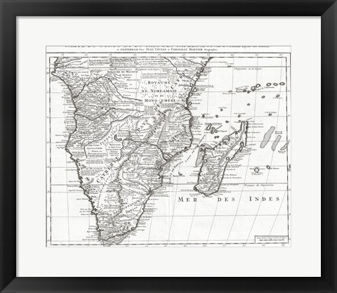 Framed 1730 Covens and Mortier Map of Southern Africa Print