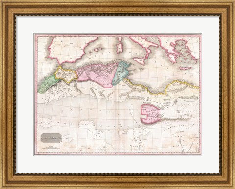 Framed 1818 Pinkerton Map of Northern Africa and the Mediterranean Print