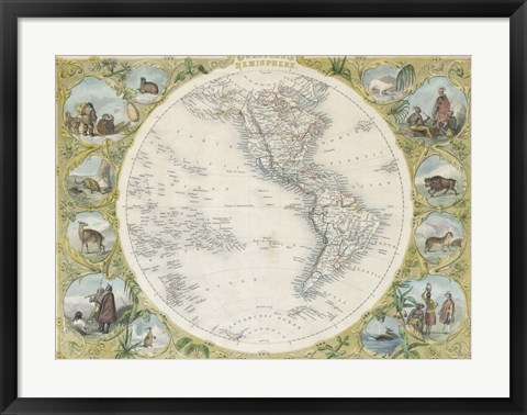Framed 1850 Tallis Map of the Western Hemisphere Print