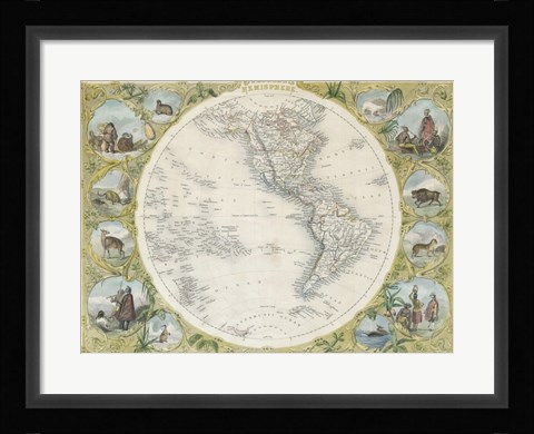 Framed 1850 Tallis Map of the Western Hemisphere Print