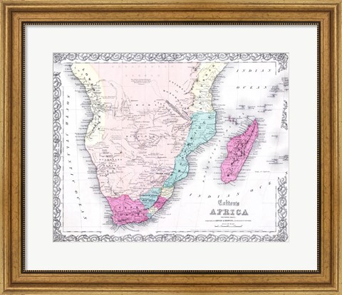 Framed 1855 Colton Map of Southern Africa Print
