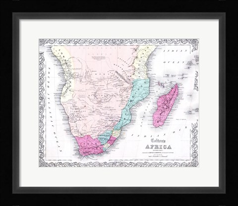 Framed 1855 Colton Map of Southern Africa Print