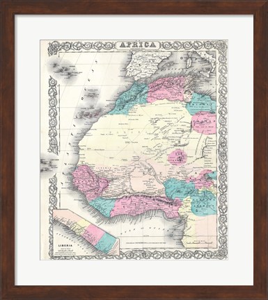 Framed 1855 Colton Map of Western Africa Print