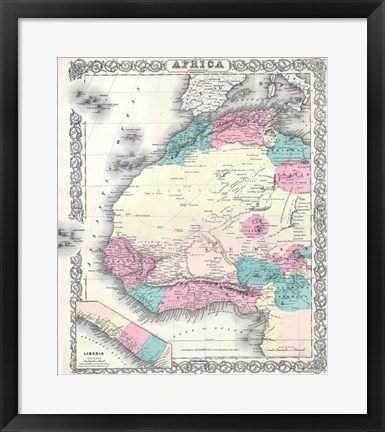 Framed 1855 Colton Map of Western Africa Print