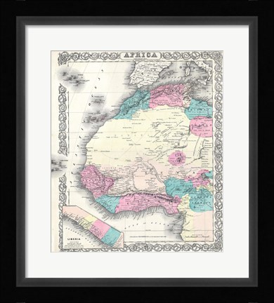 Framed 1855 Colton Map of Western Africa Print