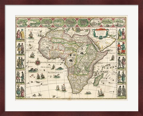 Framed Africa 1635, Willem Janszoon Blaeu Print