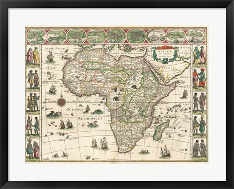 Framed Africa 1635, Willem Janszoon Blaeu Print