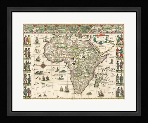 Framed Africa 1635, Willem Janszoon Blaeu Print