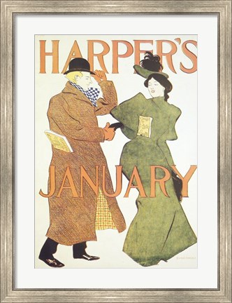 Framed Brooklyn Museum Harper&#39;s Poster January 1895  Edward Penfield Print