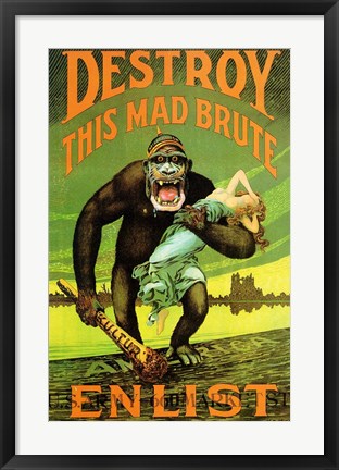 Framed Destroy This Mad Brute&#39; US Enlist Poster Print