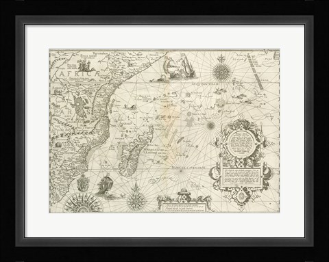 Framed East Africa and the Indian Ocean 1596, Arnold Florent van Langren Print