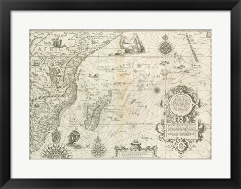 Framed East Africa and the Indian Ocean 1596, Arnold Florent van Langren Print