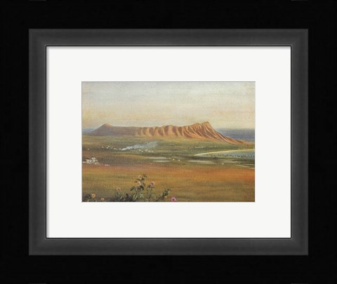 Framed Edward Clifford (1844-1907) - 'DiamondHead, Honolulu', watercolor painting, 1888 Print
