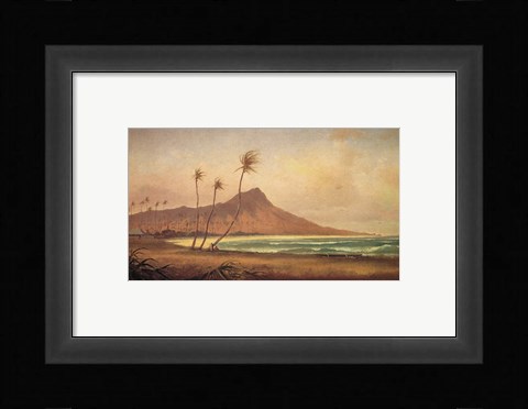 Framed Gideon Jacques Denny - 'Waikiki Beach', oil on canvas, 1868 Print