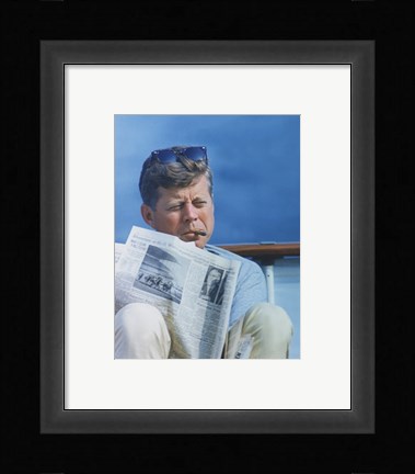 Framed President Kennedy Reading the New York Times Print