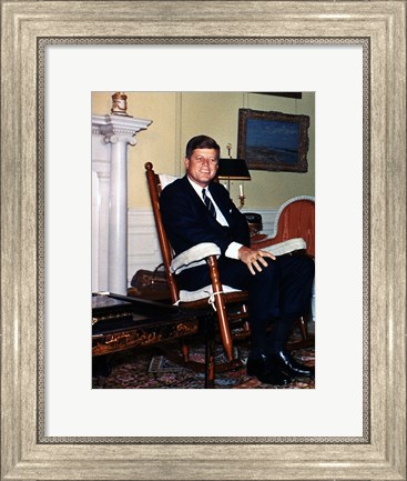 Framed JFK in Yellow Oval Room 1962 Print