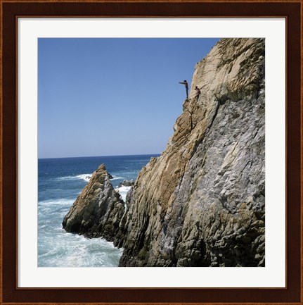 Framed Mexico, Acapulco, La Quebrada, Cliff divers on cliff Print