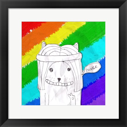 Framed Hippy Peace Cat Print