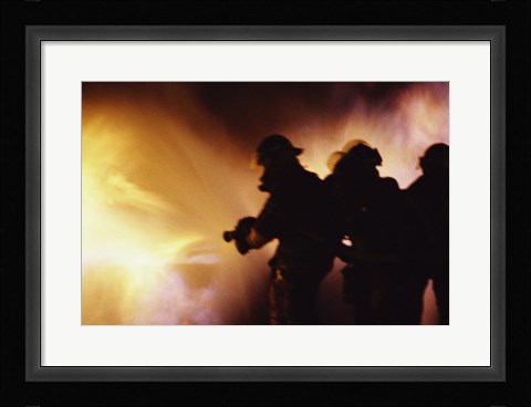 Framed Firefighters extinguishing a fire Print