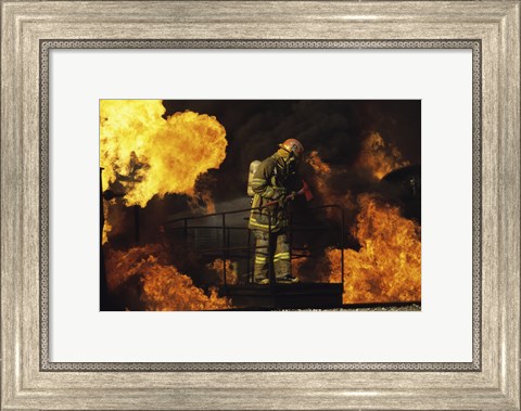 Framed Side profile of a firefighter holding an axe Print
