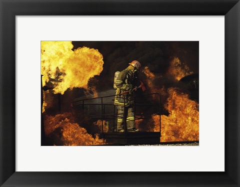 Framed Side profile of a firefighter holding an axe Print