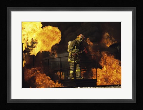 Framed Side profile of a firefighter holding an axe Print