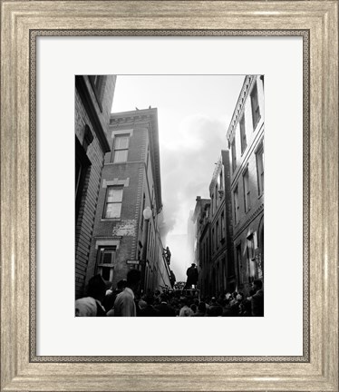 Framed USA, Massachusetts, Boston, firefighters fighting with fire Print